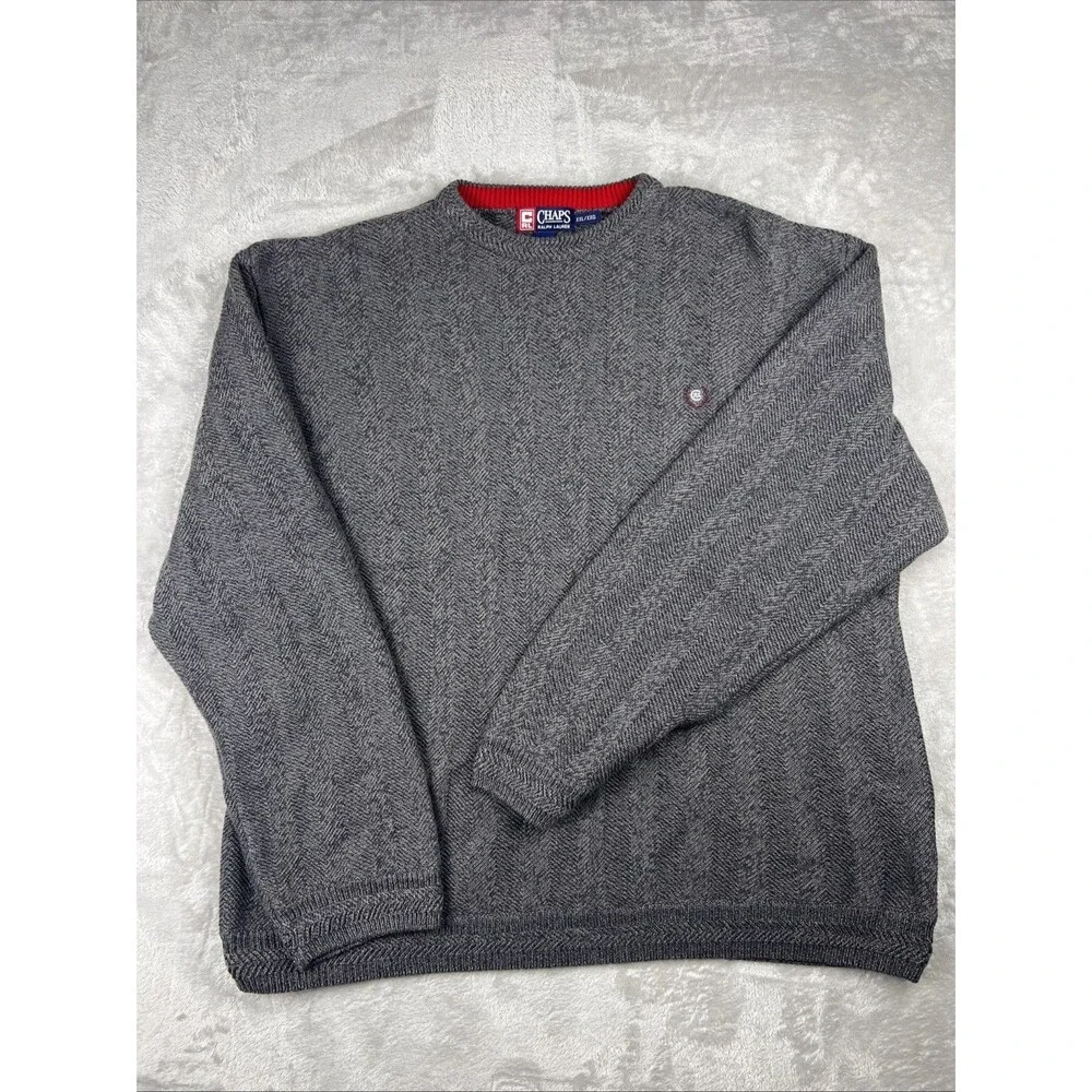 Ralph Lauren Chaps Men's XXL Thick Knit Sweater Gray Hand Framed Cotton Vintage